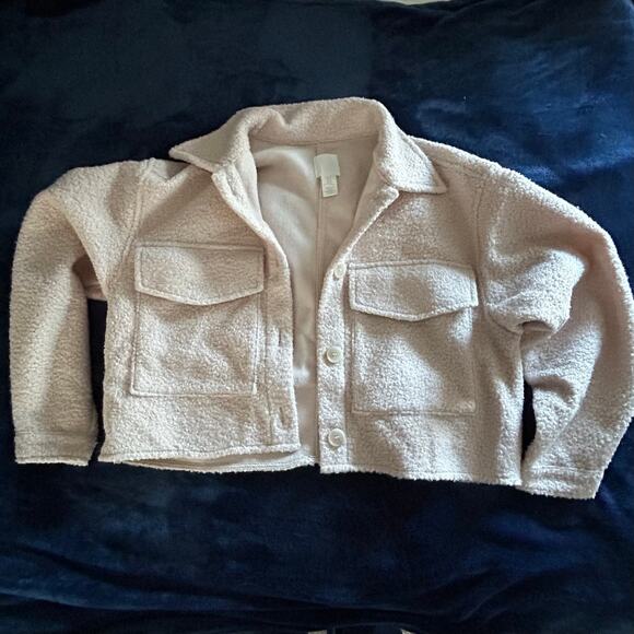 H&M Faux Shearling Cream Crop Jacket M - Picture 3 of 6